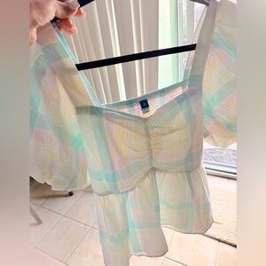 Old Navy Pastel Plaid Peplum Blouse